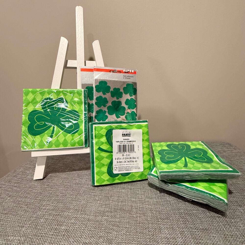 Shamrock Napkins St Patty's Day Napkins Four leaf clover Green Napkins 5 packs